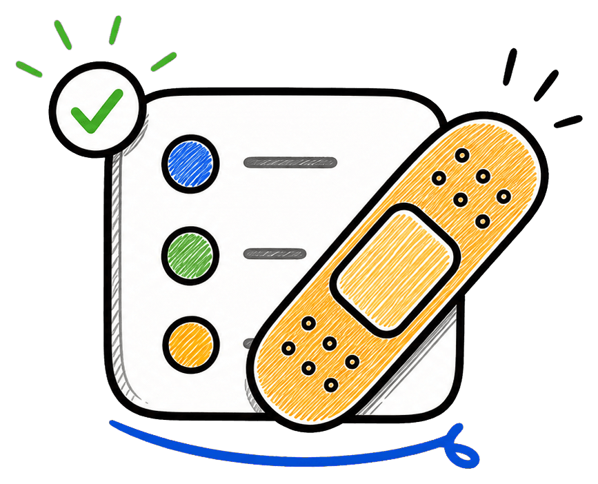 Hand-drawn CRM tile with a warm yellow patch and green check.